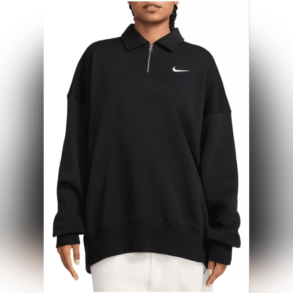 Nike Sportswear Phoenix Fleece Black 1/2 Zip Polo Sweatshirt NWT Sporty Feminine - Picture 4 of 4